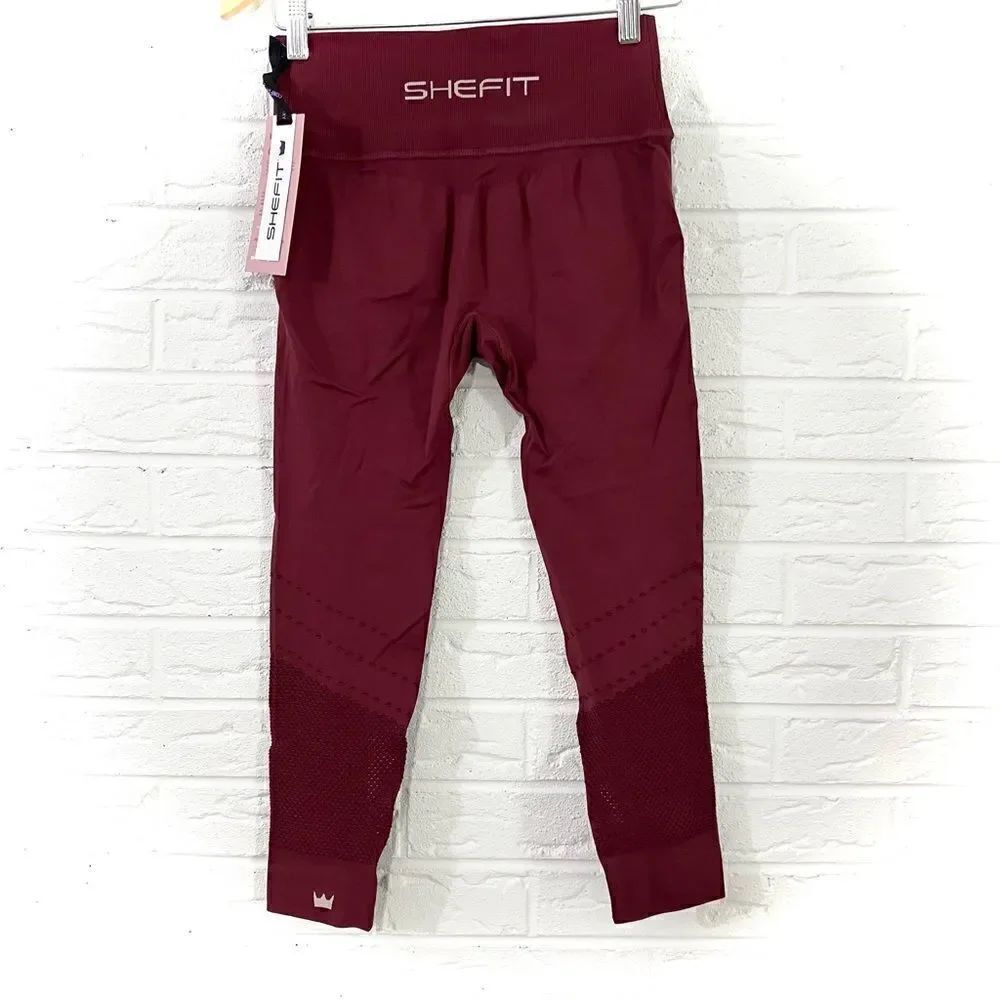 NWT Shefit Black Cherry Crossover Seamless Mesh Leggings Size Medium - Picture 11 of 11